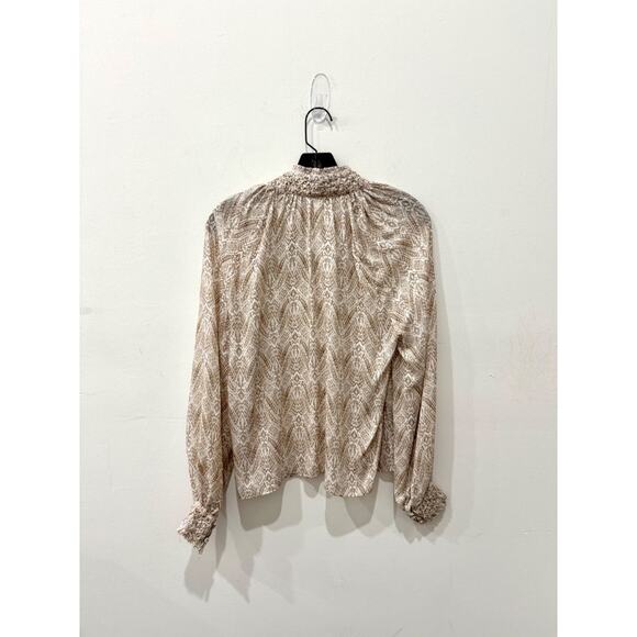 Intermix Perry Printed Long Sleeve Button Modal Blouse Pale Beige Women's Size 4 - Picture 3 of 5